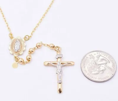 $797.99 • Buy 4mm Medallion Cross Shiny Rosary Crucifix Chain Necklace Real 10K Yellow Gold