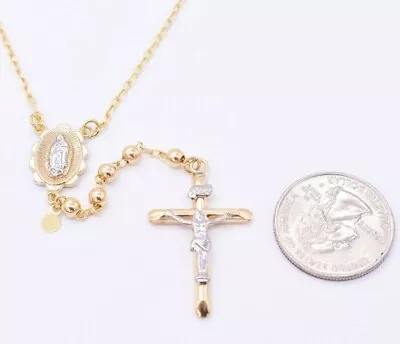 $797.99 • Buy 4mm Medallion Cross Shiny Rosary Crucifix Chain Necklace Real 10K Yellow Gold