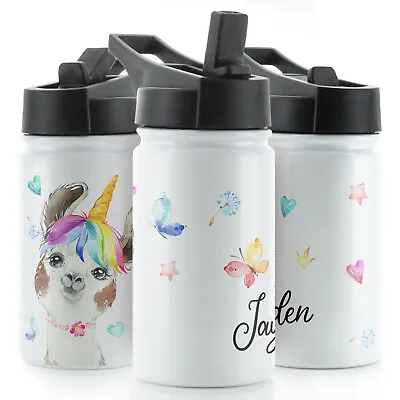 £16.99 • Buy Personalised Water Bottle With Name, Straw Lid 350ml Sports Flask Giraffe/Horse