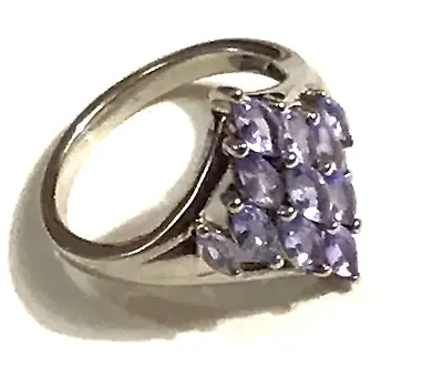 TANZANITE RING N-O PLATINUM-PLATED 925 Silver 11 Marquise Gems BJA CERTIFICATE • £25.99