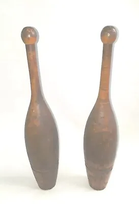 Antique Exercise Wooden Heavy Indian Clubs Set 2 Lb 12 Oz Workout Equipment Pins • $519.97