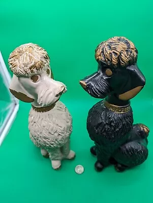 2 Vtg Chalkware ? Pottery Poodle True Piggy Bank Set Black/gold White/gold Lot • $23.99