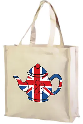 Best Of British Union Jack Teapot Cotton Shopping Bag Choice Of Colours • £10.99