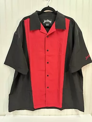 Vtg Jim Beam Men XXL Bowling Shirt Black & Red Color Block Button Up Embroidery • $14.97