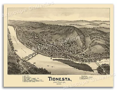 Tionesta Pennsylvania 1896 Historic Panoramic Town Map - 20x28 • $17.95