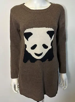 Womens Brown Long Wool Blend Angora Panda Knitted Jumper Sweater Uk 6-10 • £6.29