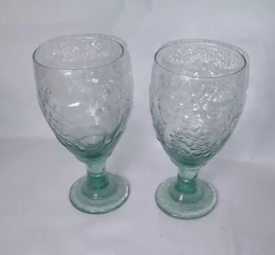 Set Of 2 Libbey Orchard Fruit Green Glasses 7  Ice Tea Water Goblets • $18.99