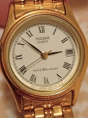 Vintage Pulsar Quartz Gold Tone Ladies Watch V827-0540  Date • $75