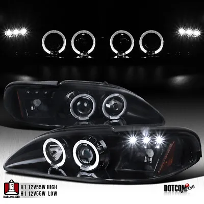 Fit 1994-1998 Ford Mustang Cobra Black Smoke Halo Projector Headlights W/ LED • $132.99