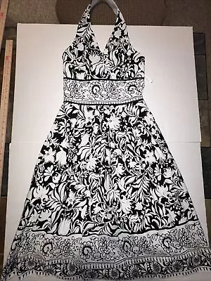 B.MOSS Dress Women’s Halter Sundress Black White Pleated Floral Size 2 Lined • $17.99