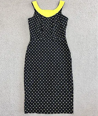 Bettie Page Las Vegas Dress Womens Medium Pin Up Retro Polka Dot Wiggle Pencil • $40.81