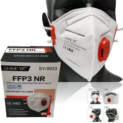 FFP3 NR Dust Mask Fold Flat Valved Protective Respirator Face Protection • £4.49