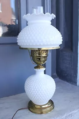 Vintage Fenton Hobnail Milk Glass Hurricane Lamp Beautiful! • $119.97