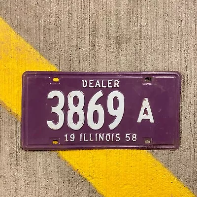 1958 Illinois Dealer License Plate Low Number 4 Four Digit 3869 A Auto Garage • $38.79