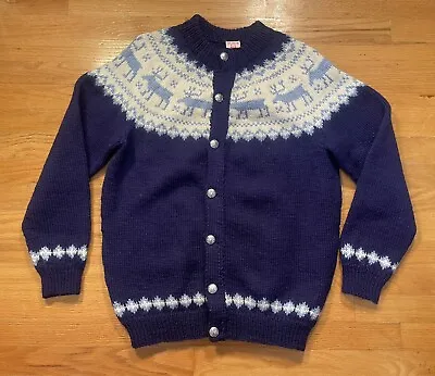 Vintage Cj Viking Sweater Wool Fair Isle Nordic Cardigan Made In Denmark Deer • $49.99