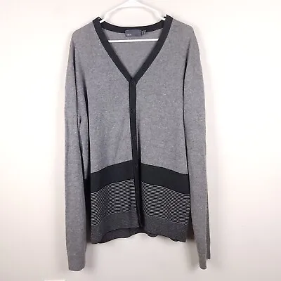 Vince Cardigan Mens XXL Gray Striped Sweater Knit Button Linen Polyester Blend V • $35.99