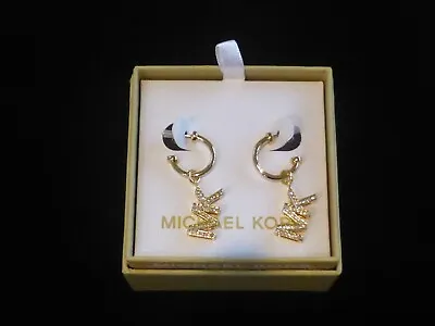 Michael Kors Signature MK Pave Dangle Hoop Logo Earrings NWT $100 • $42