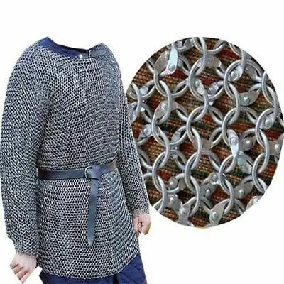 Round Riveted Aluminium Chain Mail Shirt Tunic Medieval Costume Full Sleeve Mail • £138.21