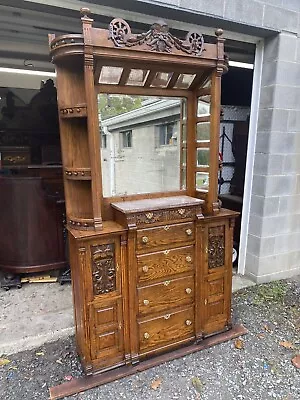 Victorian Oak Barber Shop Bar Cabinet • $4250