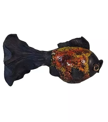 Brown Black Gold And Orange Mosiac Glass And Resin Fancy Goldfish Sculpture Vase • $28.99