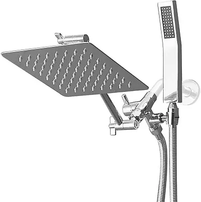 Chrome 8 In All Metal Rainfall Shower Head With Handheld Combo Extension Arm • $42.98