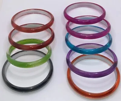 Vintage Translucent Shimmer Plastic Bangle Bracelets ~ Colorful ~ Lot Of 9 • $15.95