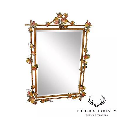 LaBarge Italian Painted Tole Metal Grapevine Beveled Wall Mirror • $1195
