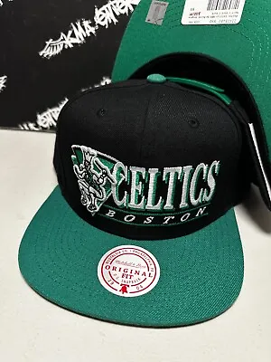 NWT Mitchell & Ness Boston Celtics RETRO Logo Black Green Snapback Hat NEW • $24.95