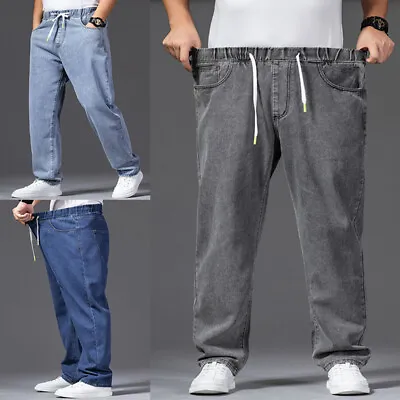 Mens Elastic Waist Jeans Casual Oversized Denim Pants Loose Work Soft Trousers • $37.77