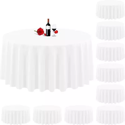 10 Pack 90  Round Polyester Fabric Tablecloths For Wedding Banquets - White • $56.99