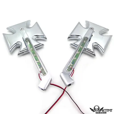 Chrome Billet Mirrors Led Blinkers Turn Signals Maltese Cross Set For Harley • $38.87