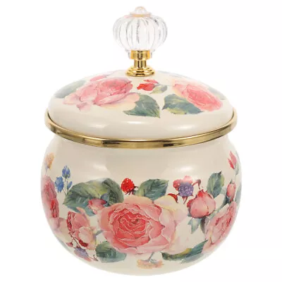  Vintage Enamel Storage Jar Flower Pattern Canister Multi-functional Enamel Jar • £14.68