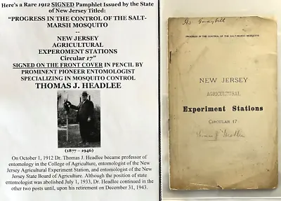 Mosquito Entomologist Nj Agricultural Experiment Station Headlee Document Signed • $2.99