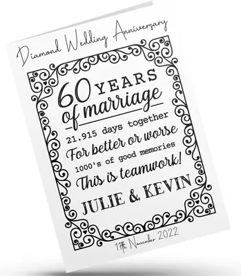 £3.69 • Buy Personalised 60th Diamond Wedding Anniversary Card Free UK P&P  60 Years Married