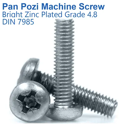 M3 - 3mm PAN HEAD POZI MACHINE SCREW MILD STEEL ZINC PLATED GRADE 4.8 - DIN 7985 • £0.99