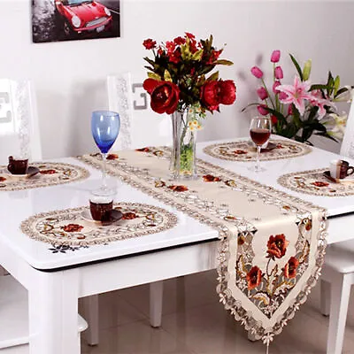 Embroidered Floral Lace Dining Table Runner Placemat Party Valentine's Day Decor • £5.39
