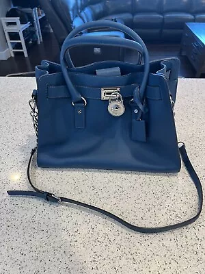 Michael Kors HAMILTON Bag. Navy Blue With Silver Chain And Lock. Great Used Cond • $80