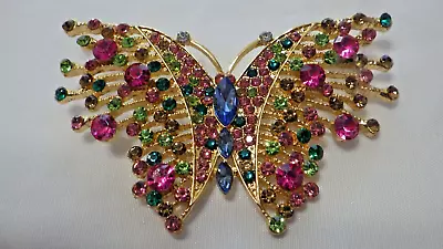 Usa Seller !!! New In Box Rhinestone 3  Multi Color Butterfly Brooch • $8.88