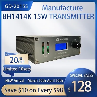 15W FM Transmitter Stereo USB Play Radio Station Transmitter Chips BH1414K • $128