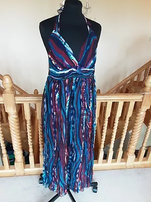 Next Silk Blend Halter Neck Maxi Dress Multi Coloured 10 12 • £5.99