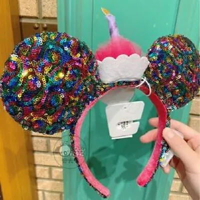 Disney Parks Happy Birthday Minnie Mickey Ears Cupcake Cake Sequined Headband US • $16.49