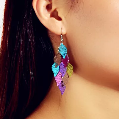 Multicoloured Leaves Earrings Boho Gypsy Tribal Ethnic Ear Hook Dangle Jewellery • $2.98