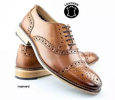 Mens Leather Smart Casual Office Work Lace Up Oxford Brogues Formal Shoes Size • £42.95