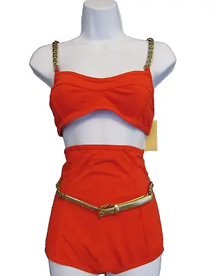 Michael Kors Coral Swim Suit -Chain Straps- Belt Cruise *2013  RARE  Size 6 $380 • $29.99