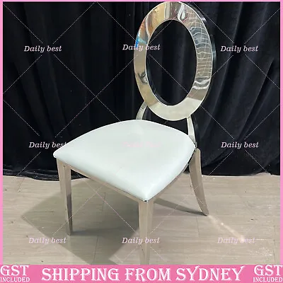 $199.99 • Buy Silver Stainless Steel Chair White PU Leather Dining Chair Hollow Wedding Event