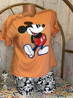 Disney Mickey Mouse Orange Cropped Top Short Sleeve Shirt Size Large • $13.99