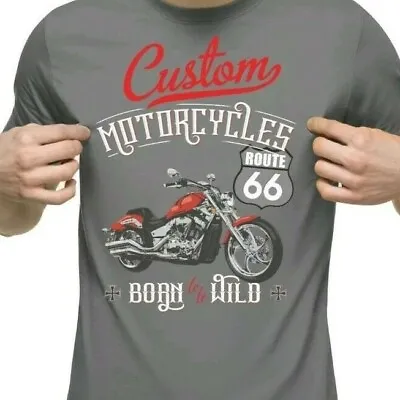 BIKER ROUTE 66 T-SHIRT Retro MOTORBIKE SPEEDER CAFE RACER CYCLE CUSTOM ROAD FAST • £9.99