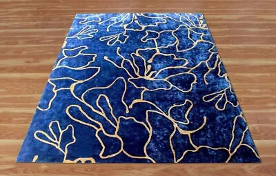 Make To Measure Custom Blue And Gold Rug Indian Hand Tufted Bedroom Rug Abstract • $1795.25