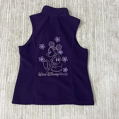 Disney Parks Mickey Mouse Fleece Zip Up Vest Flowers Purple Womens Size Medium M • $17.49