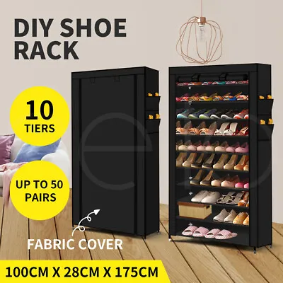 $35.99 • Buy Levede 10 Tier Shoe Rack Cabinet Portable Storage Cover Shelf Organiser 50 Pairs